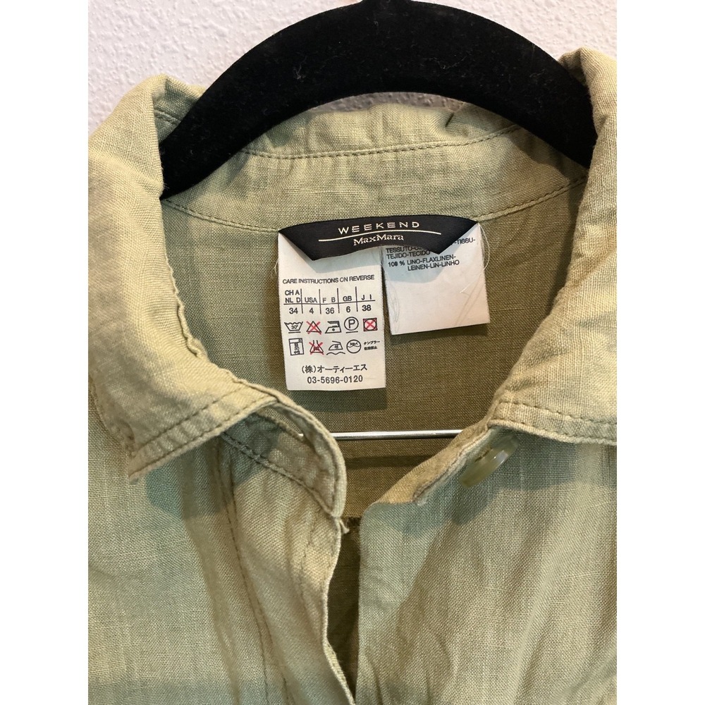 Weekend Max Mara Linen Lagenlook Olive Green Shirt Midi Dress Size 4 - Picture 8 of 8